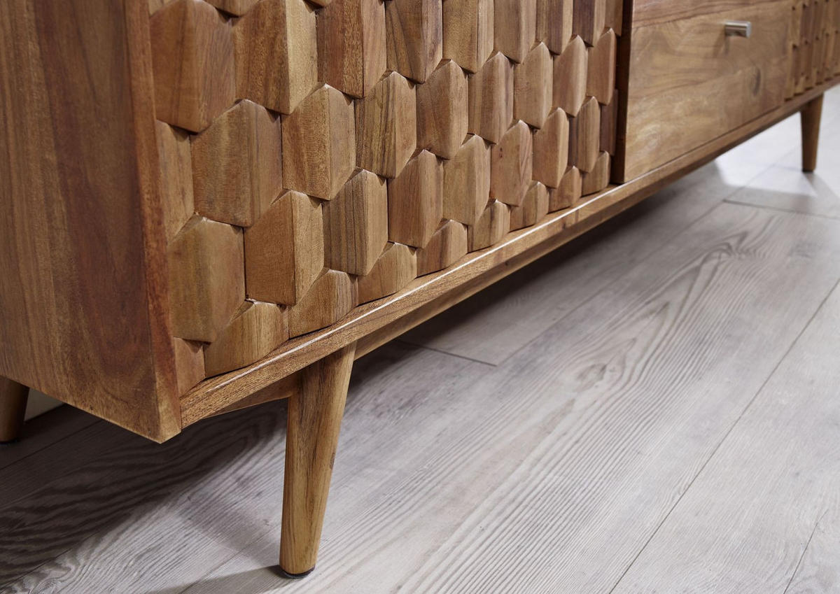 SIDEBOARD Akazie 180x42x75 natur lackiert MOSAYK #100 - Braun, Holz (180/75/42cm) - Massivmoebel24