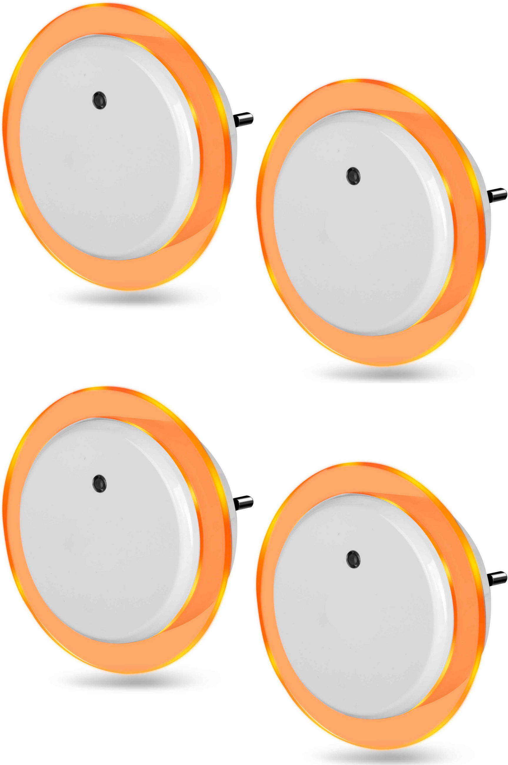 LED-NACHTLICHT - Bernsteinfarben mit Dämmerungssensor und 2 USB-Anschlüssen für Schlafzimmer und Flur, 4er-Set - Weiß, Kunststoff (6.8/9.2/9.2cm) - Northpoint