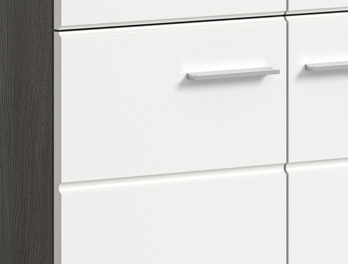 SCHUHKOMMODE SALSA (B/H/T: ca. 80/90/37 cm) in Rauchsilber Nachbildung/weiß hochglanz - Silberfarben, Holzwerkstoff (80/90/37cm)