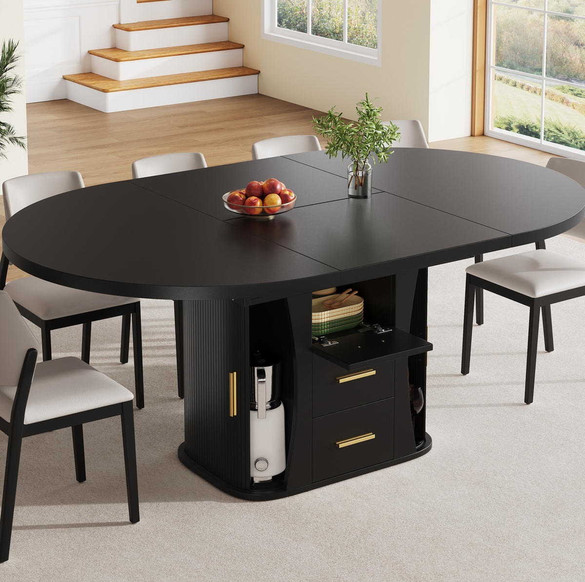 ESSTISCH 118-158/118/77 cm Schwarz aus MDF mit Ausziehfunktion - Schwarz, Holzwerkstoff (118/118/77cm) - OKMYHOME
