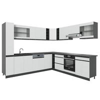 ECKKÜCHE R-Line Weiß 257 x 60 cm J-Shape, ohne Arbeitsplatte - Anthrazit/Weiß, Holzwerkstoff (257/81.6/46cm) - Vicco
