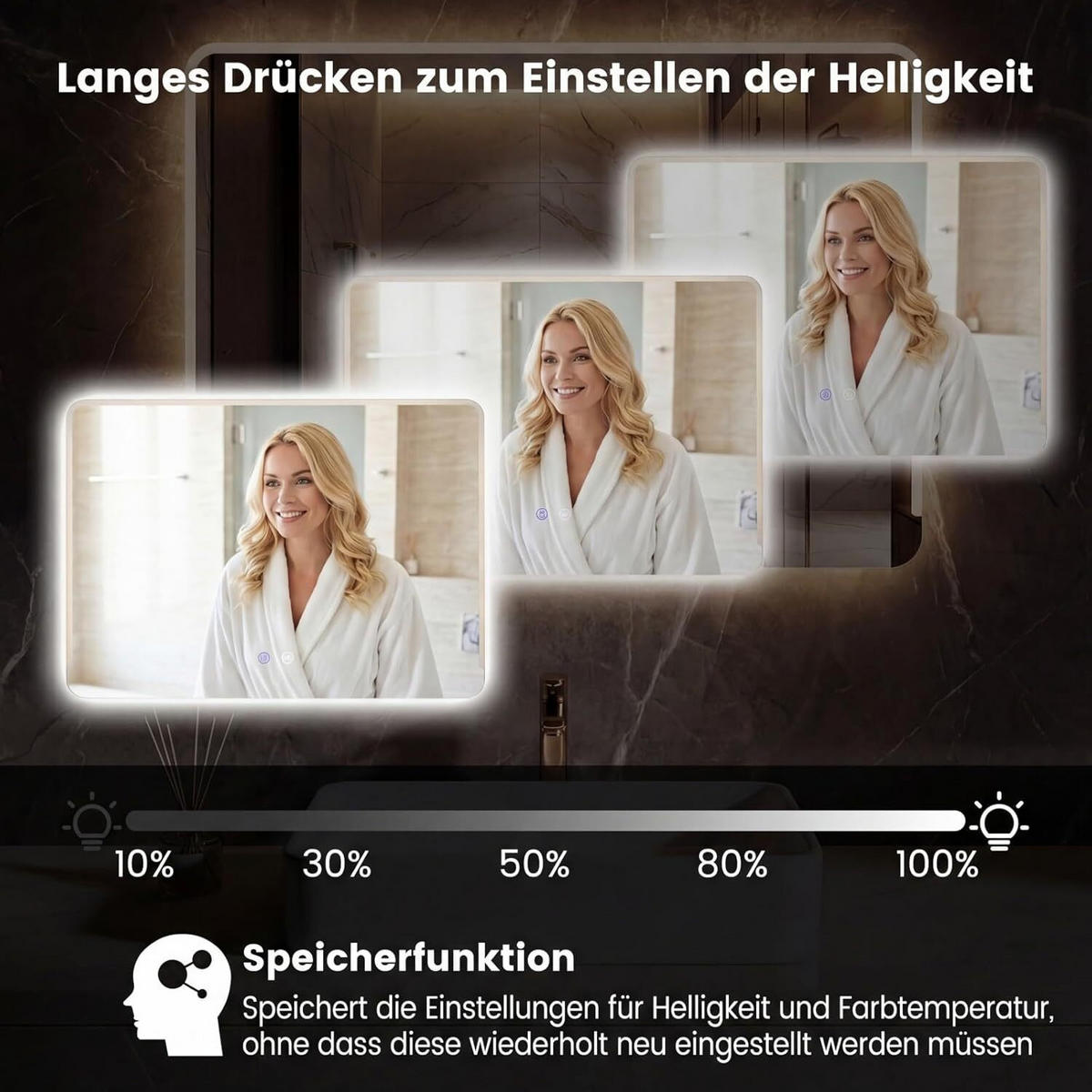 BADSPIEGEL mit Beleuchtung silber - Silberfarben, Glas (70/50/3cm) - COSTWAY