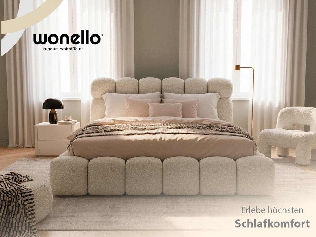 POLSTERBETT Mira XL Hellbeige 140/200 cm Boucle mit Bettkasten - Beige, Textil/Metall (140/200cm) - wonello