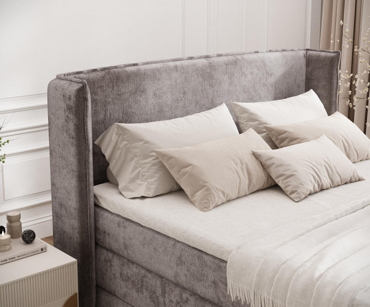 BOXSPRINGBETT Freeland Beige 140/200 cm mit Matratze und Topper - Beige/Schwarz, Holz/Holzwerkstoff (140/200cm) - Maison de Reve
