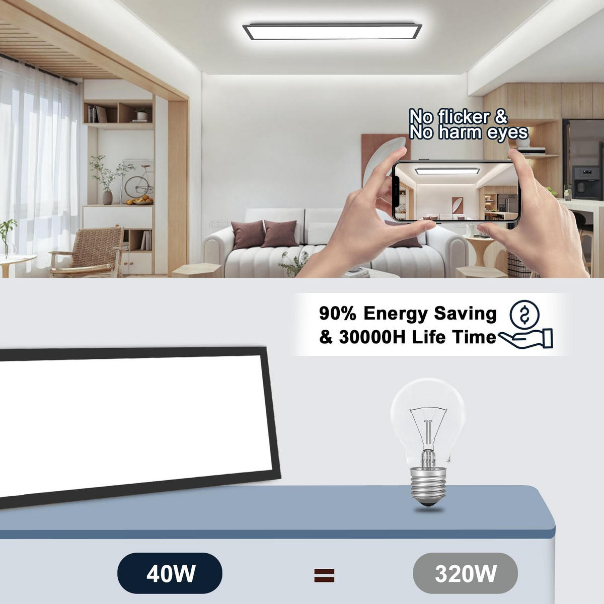 DECKENLEUCHTE PA1061VB LED Panel RGB 120/30/3.9 CM - Weiß, Metall (120/30/3.9cm) - LOVHAUS