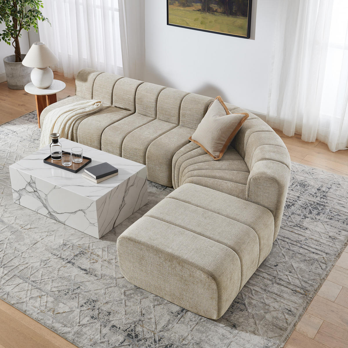 ECKSOFA DE-34633 4-Sitzer modular Braun - Braun, Textil (189/283cm) - ComfortXL