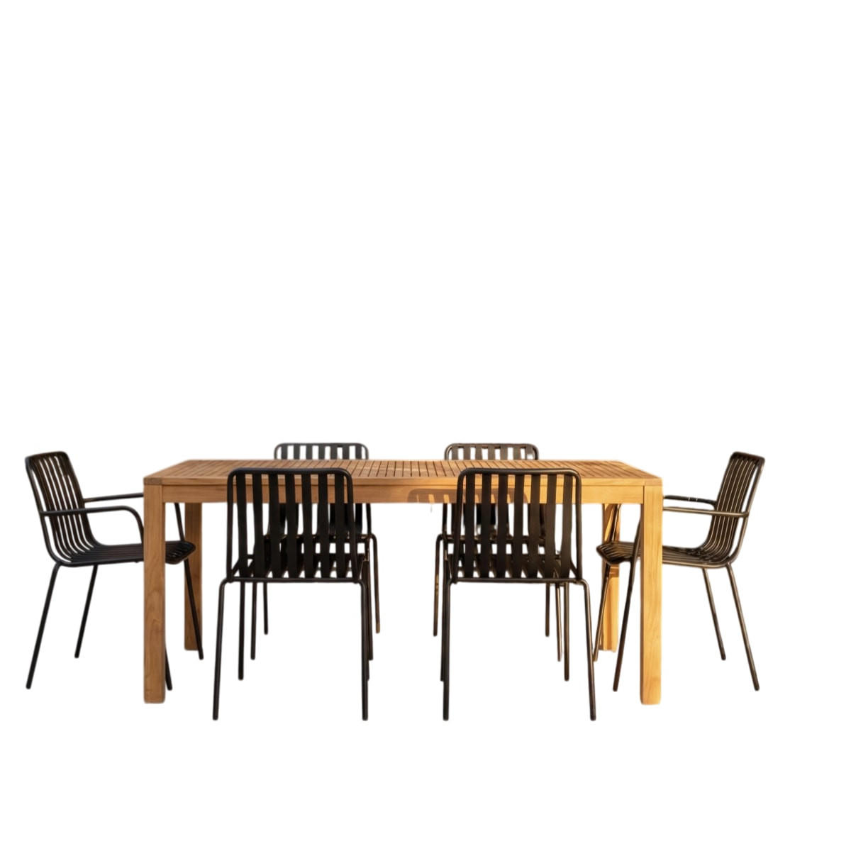 GARTENMÖBEL-SET 7-tlg Téo Schwarz aus Teak - Schwarz, Holz - Tikamoon