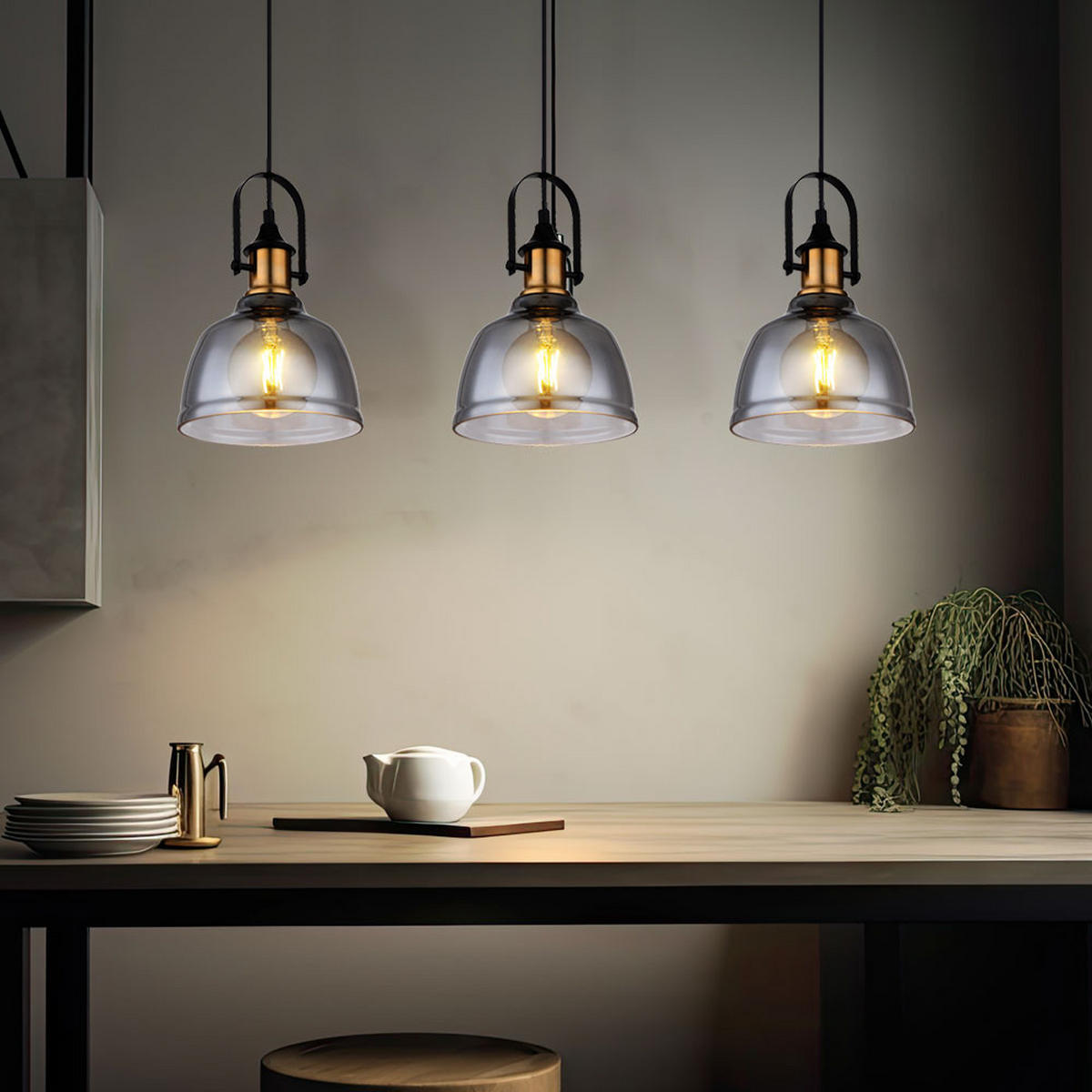 LED HÄNGELEUCHTE DOROTHEA Messing Grau - Grau, Glas (83.5/20/120cm) - Globo Lighting