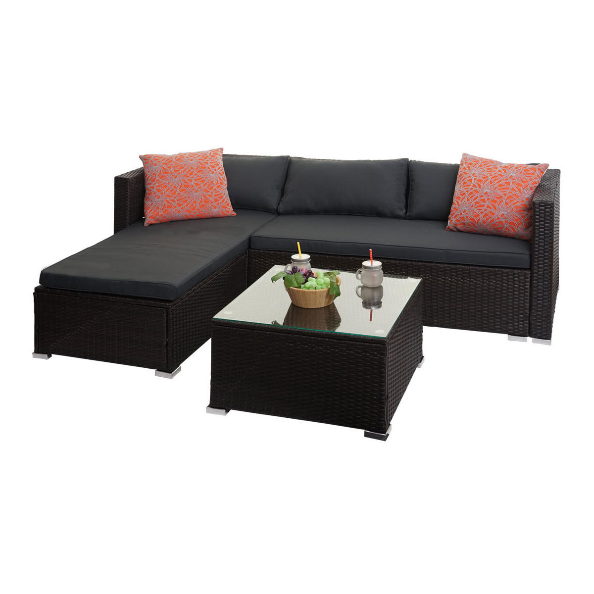 POLY-RATTAN GARNITUR Braun, Grau - Braun/Grau, Kunststoff - MCW