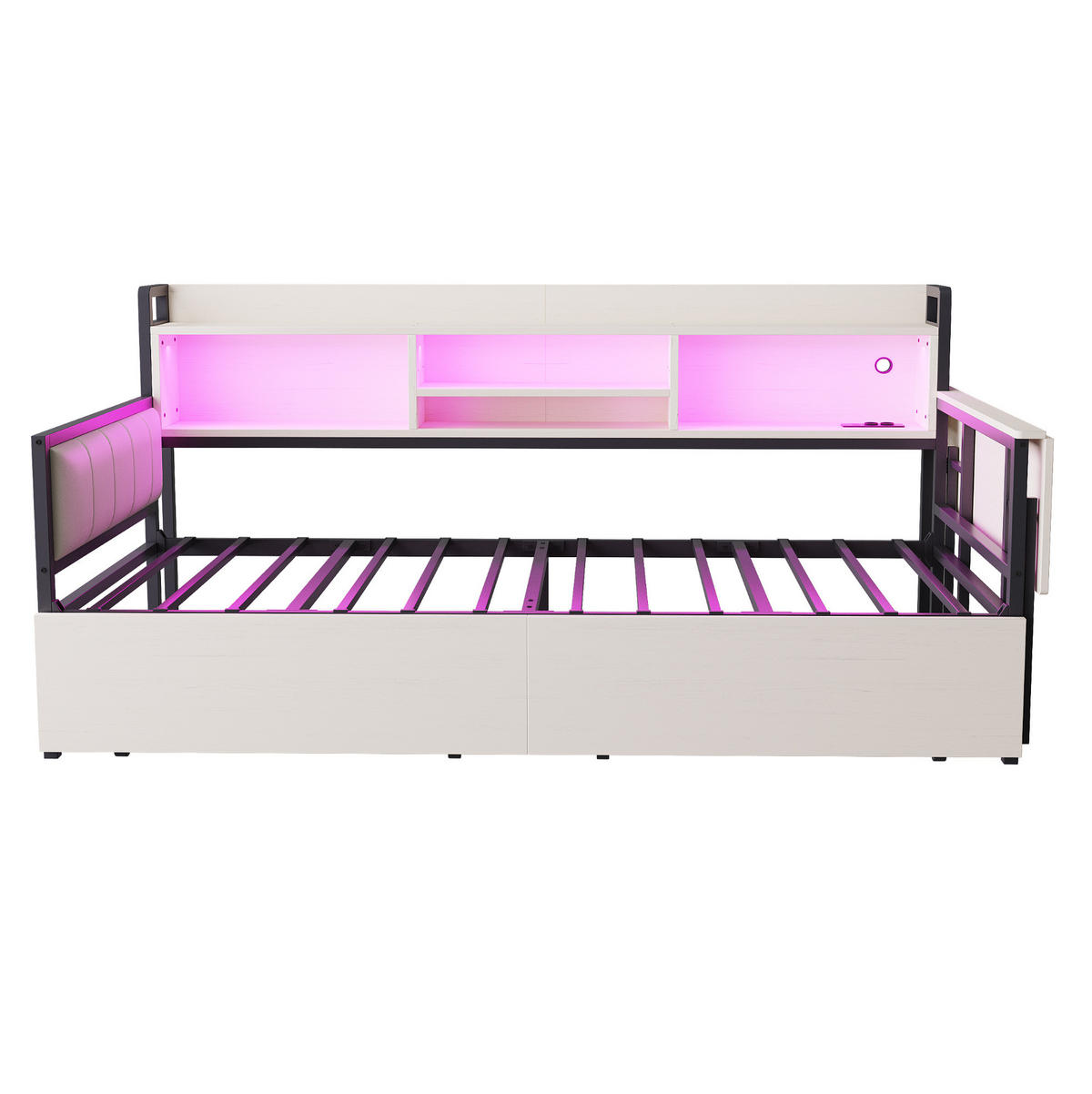 METALLBETT 90/200 cm mit Stauraum, Schreibtisch und LED in Weiß - Weiß, Metall (90/200cm) - BEAOK