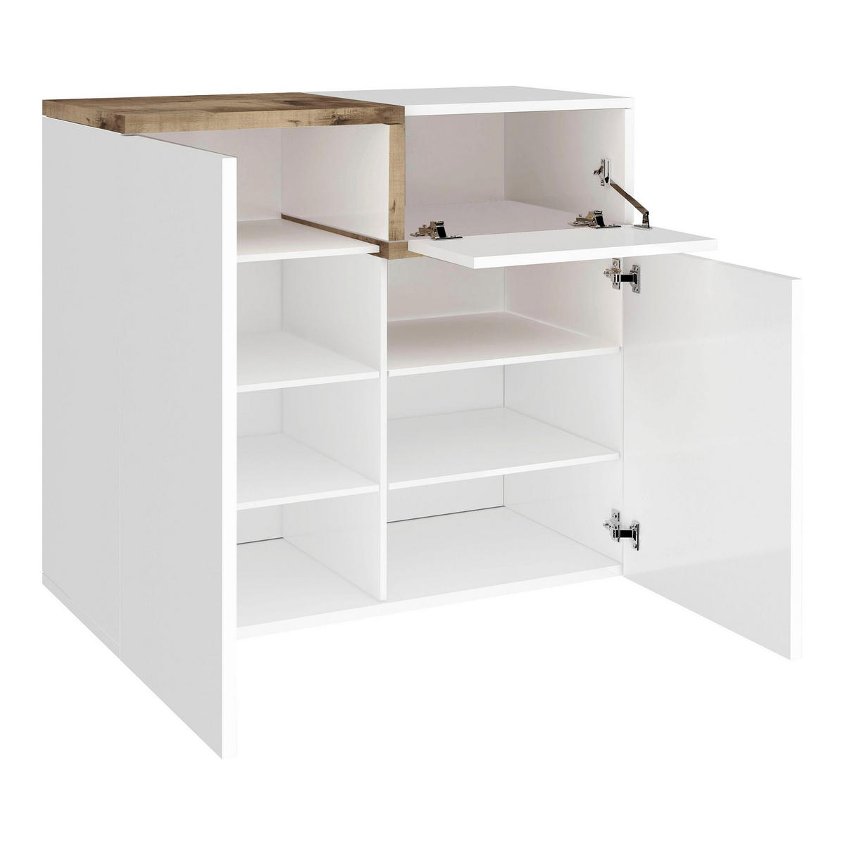SCHUHSCHRANK Glänzendes Weiß, Ahorn 40/80/80 cm - Ahornfarben/Weiß, Holzwerkstoff (80/80/40cm) - DMORA