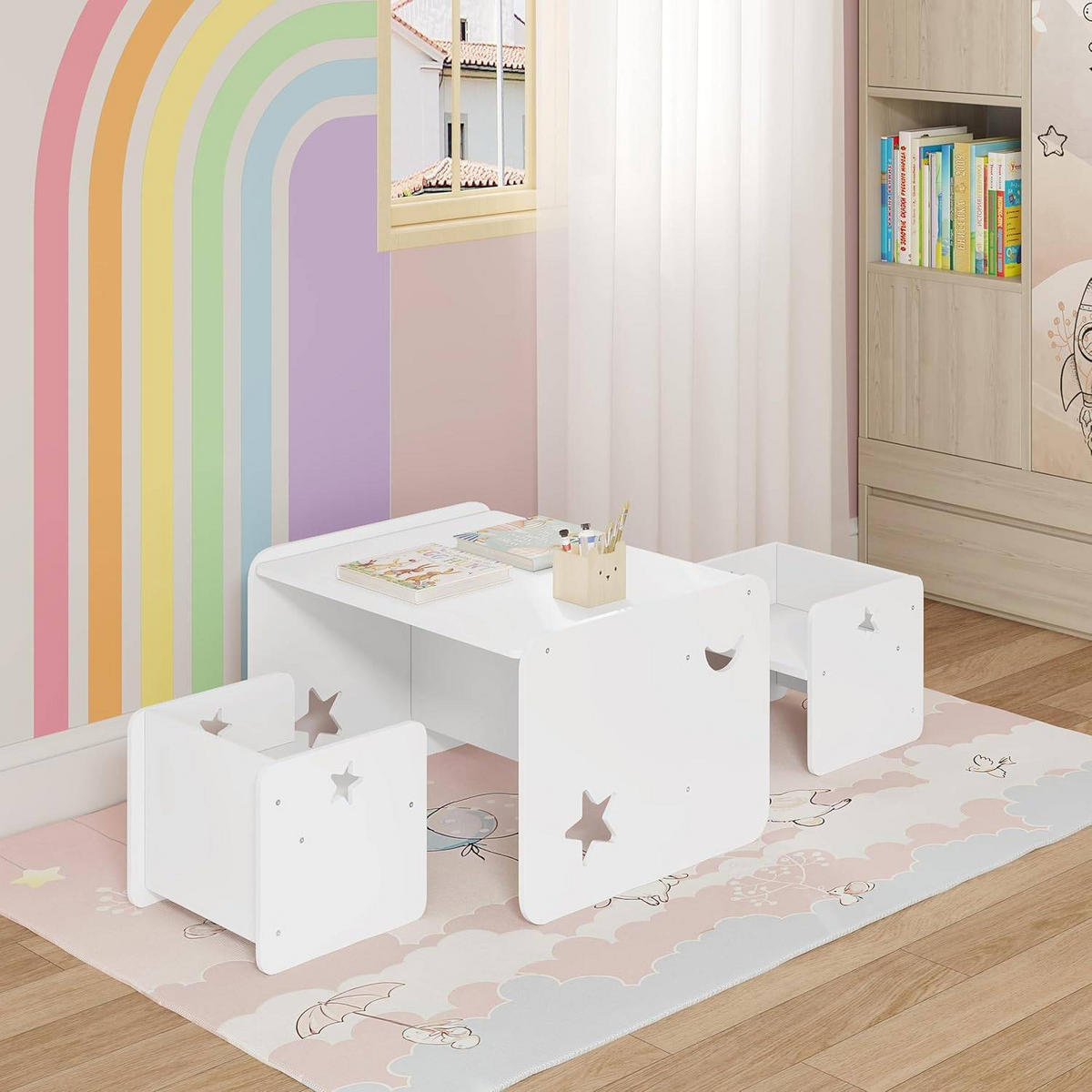 KINDERSITZGRUPPE für Zuhause Kindergarten, Weiß - Weiß, Holzwerkstoff (65.5/53/42cm) - Woltu