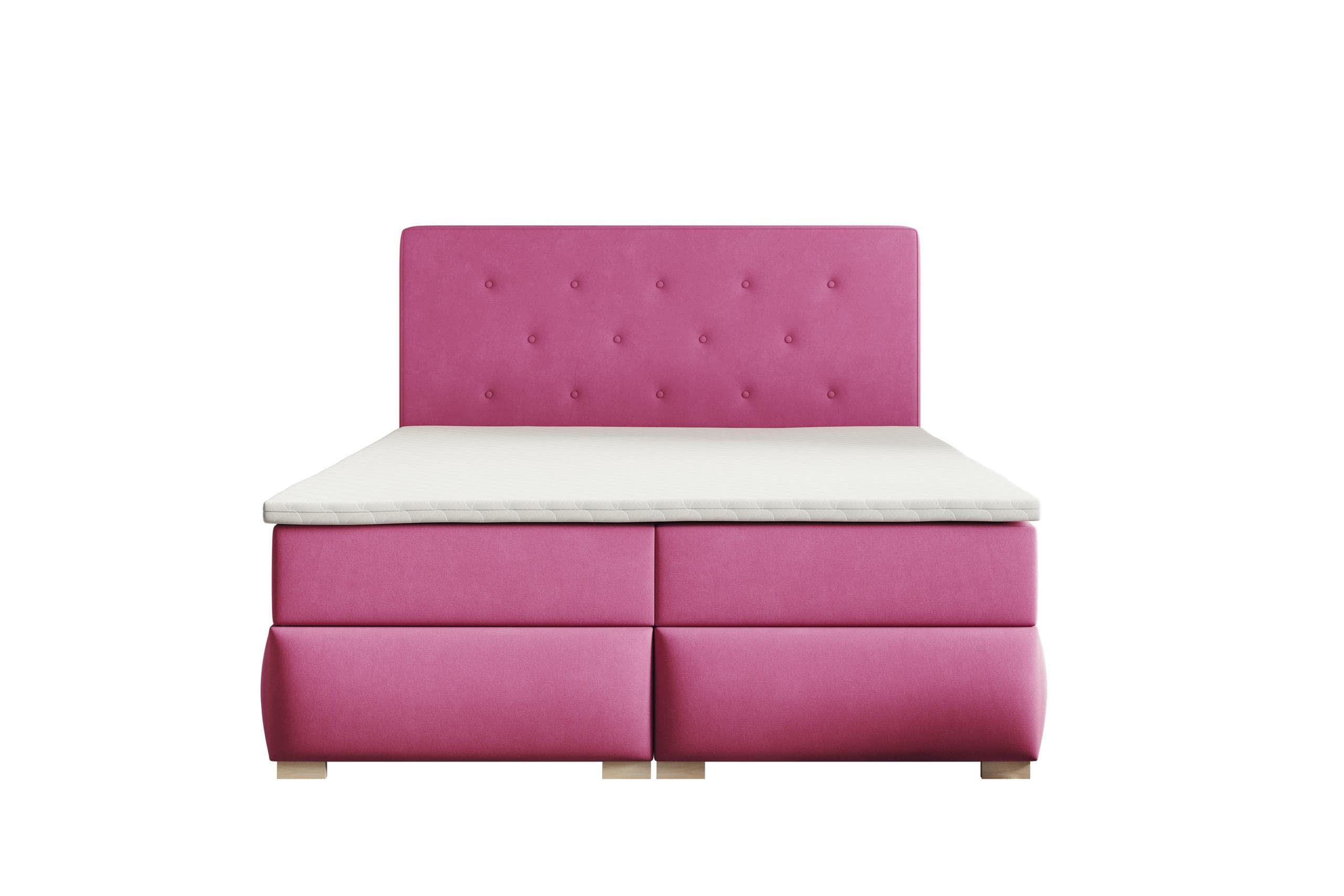BOXBETT LUPIN, 180 x 200 cm, Double Bed für Schlafzimmer, Elegant Matratze und Bettkasten, Rosa - Rosa, Holz/Textil (180/200cm) - Trada