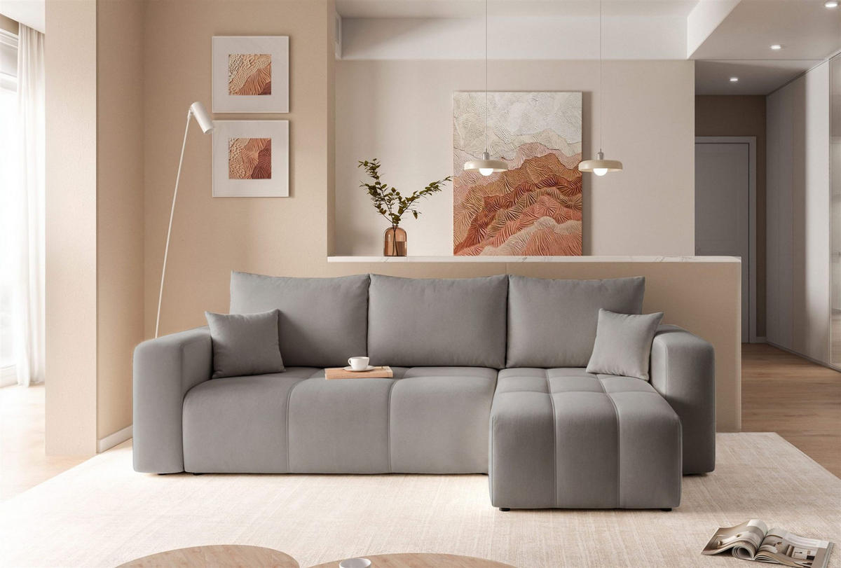 ECKSOFA Leros Mit Schlaffunktion - Grau, Holzwerkstoff/Textil (145/248cm) - Fun Möbel