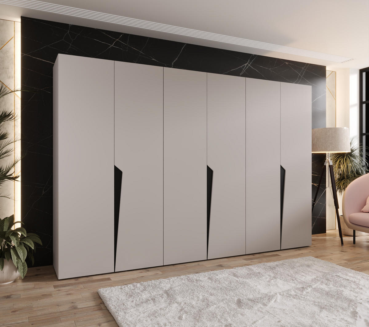 DREHTÜRENSCHRANK 202/300/52 6-türig - Beige/Schwarz, Holz/Metall (300/202/52cm) - Abiks Möbel
