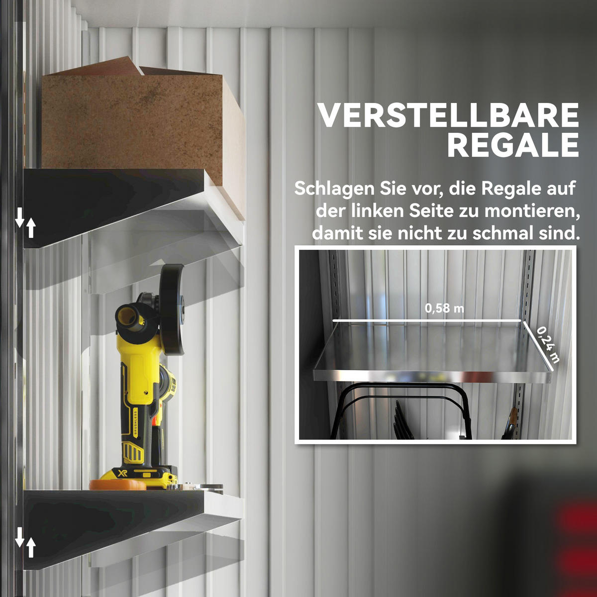 METALL Gerätehaus 1,36m² 161 x 95 x 181cm Geräteschuppen mit Pultdach Fundament - Grau, Metall (95/181/161cm) - Outsunny