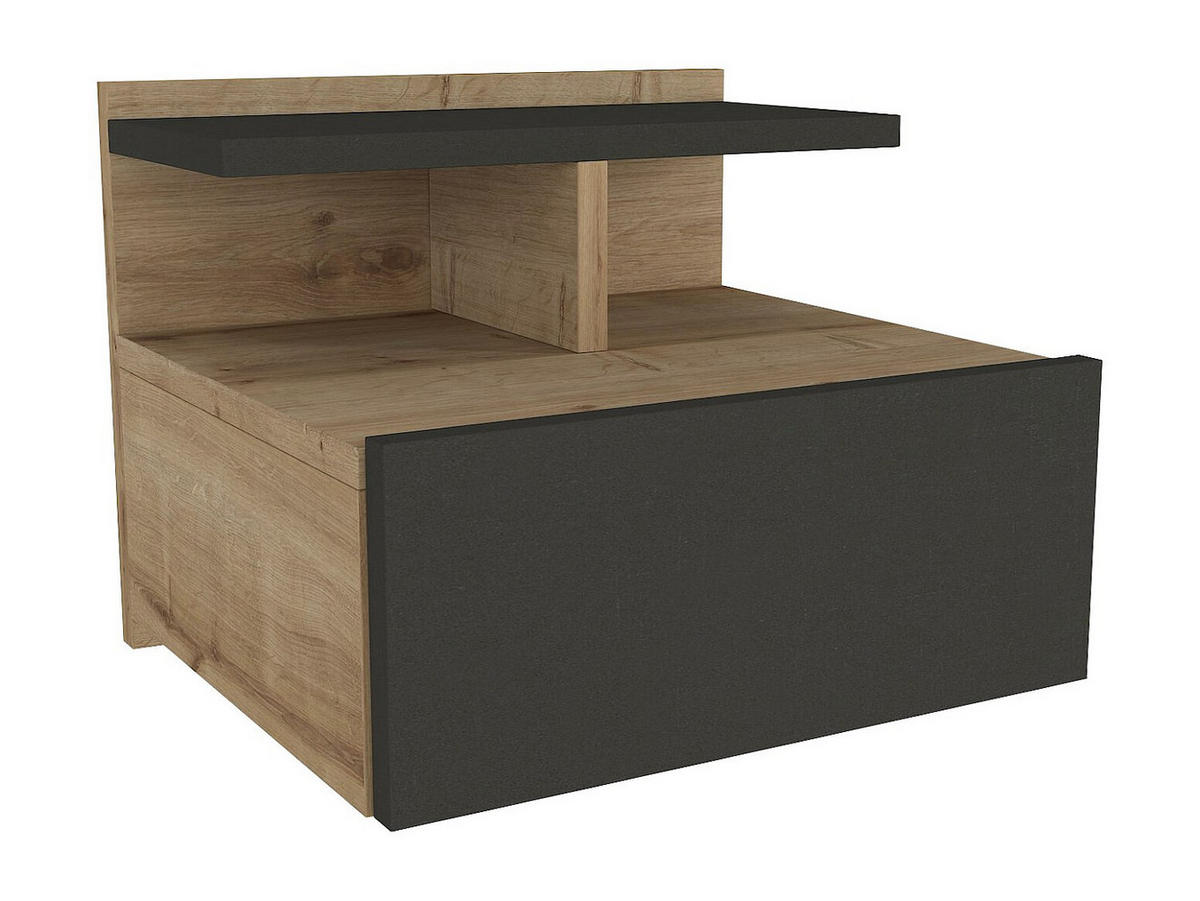 2ER-SET Nachttische hängend - 1 Schublade - Holzfarben & Anthrazit - AZELNO - Anthrazit, Holz (39.4/32/35cm) - Vente-Unique