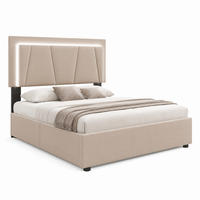 BETT mit LED, 2 Schubladen und verstellbarem Kopfteil 90x200 cm Beige - Beige, Holz (90/200cm) - Meubliv