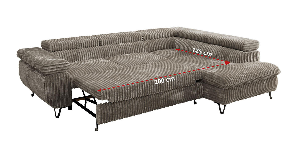 ECKSOFA PABLO L Grau Cord - Links Seite - Schwarz/Grau, Textil/Metall (208/273cm) - MKS
