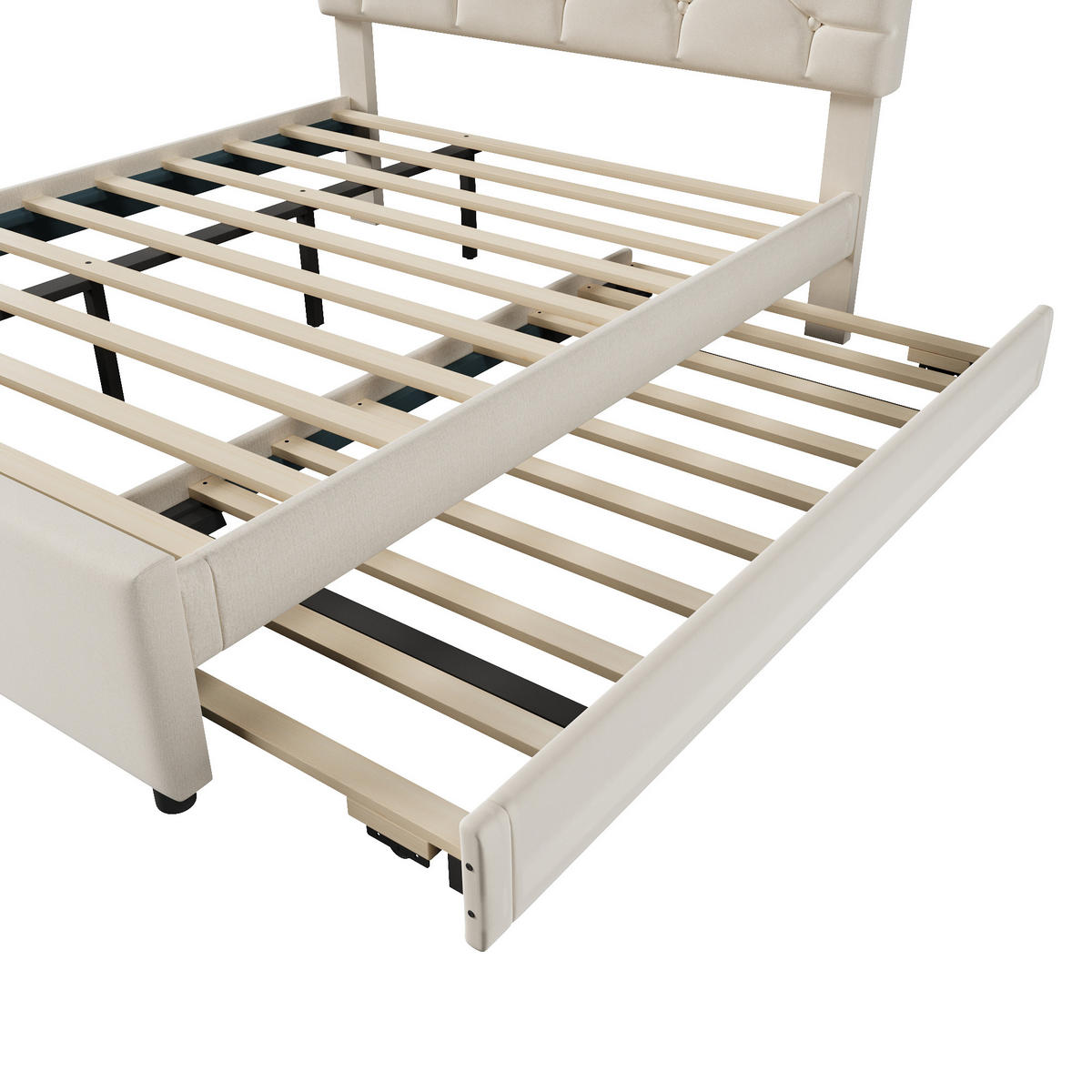 POLSTERBETT 140/200 mit Ausziehbett und Lattenrost in Beige - Beige, Holzwerkstoff/Textil (140/200cm) - EVRYAE