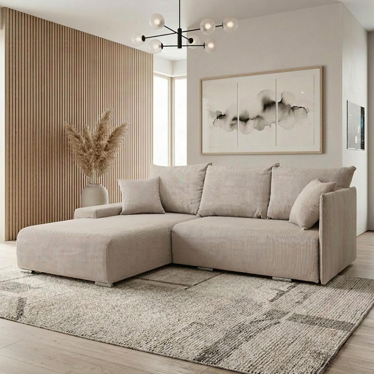 ECKSOFA TRAWANGA L mit Schlaffunktion, Creme - Creme, Textil (246/188cm) - Fedve