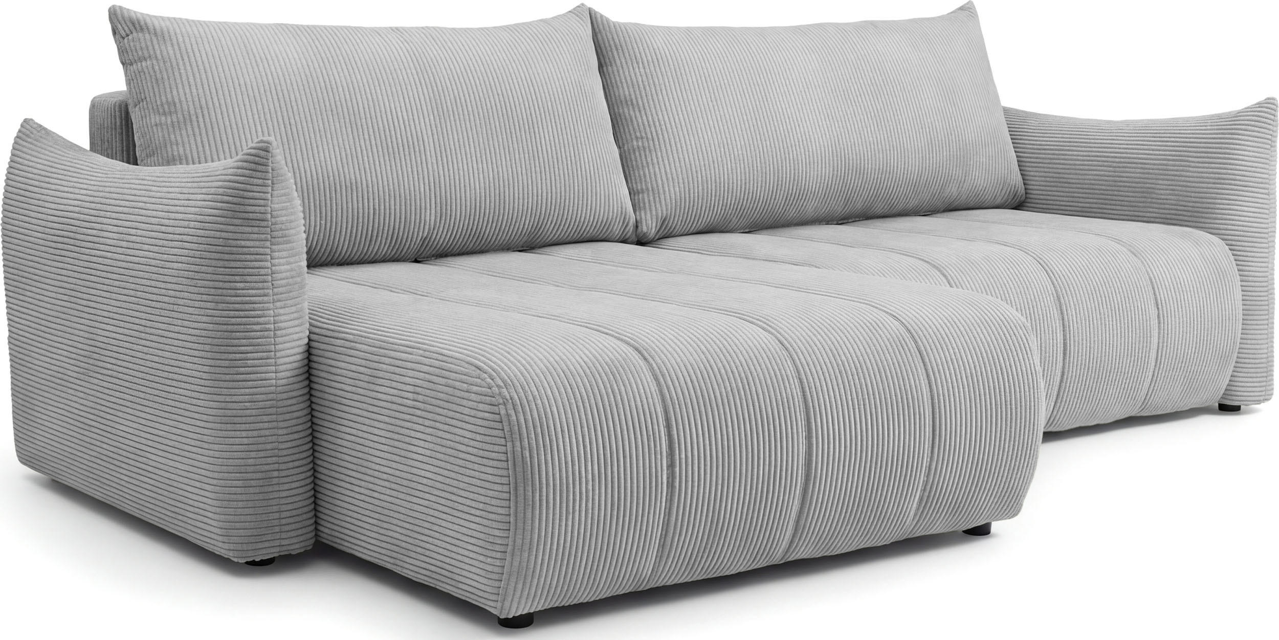 ECKSOFA Liv mit Schlaffunktion & Bettkasten in Cordstoff Hellgrau, Universell 260/154/86 cm - Hellgrau/Schwarz, Kunststoff/Textil (260/154cm) - WFL GROUP