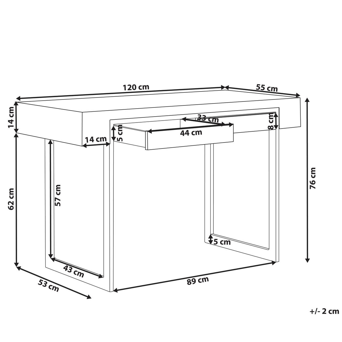 SCHREIBTISCH heller Holzfarbton/schwarz 120/55/76 cm Vida - Hellgrau, Holzwerkstoff (55/120/76cm) - Beliani