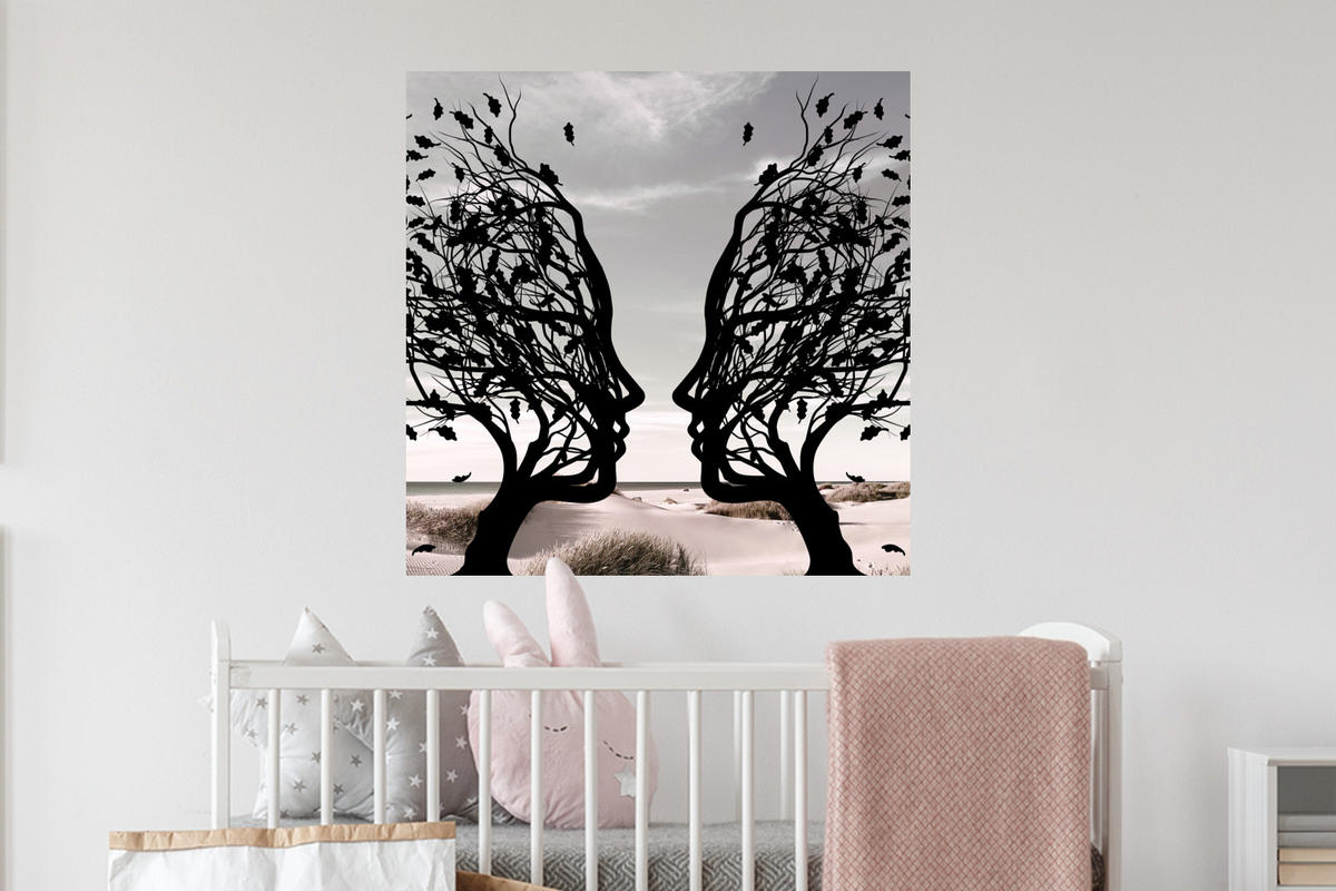 WANDTATTOO Strand - Meer - Menschen - Baum - Moderne Kunst 50x50 cm - Hellgrau, Kunststoff (50/50/0.1cm) - MuchoWow