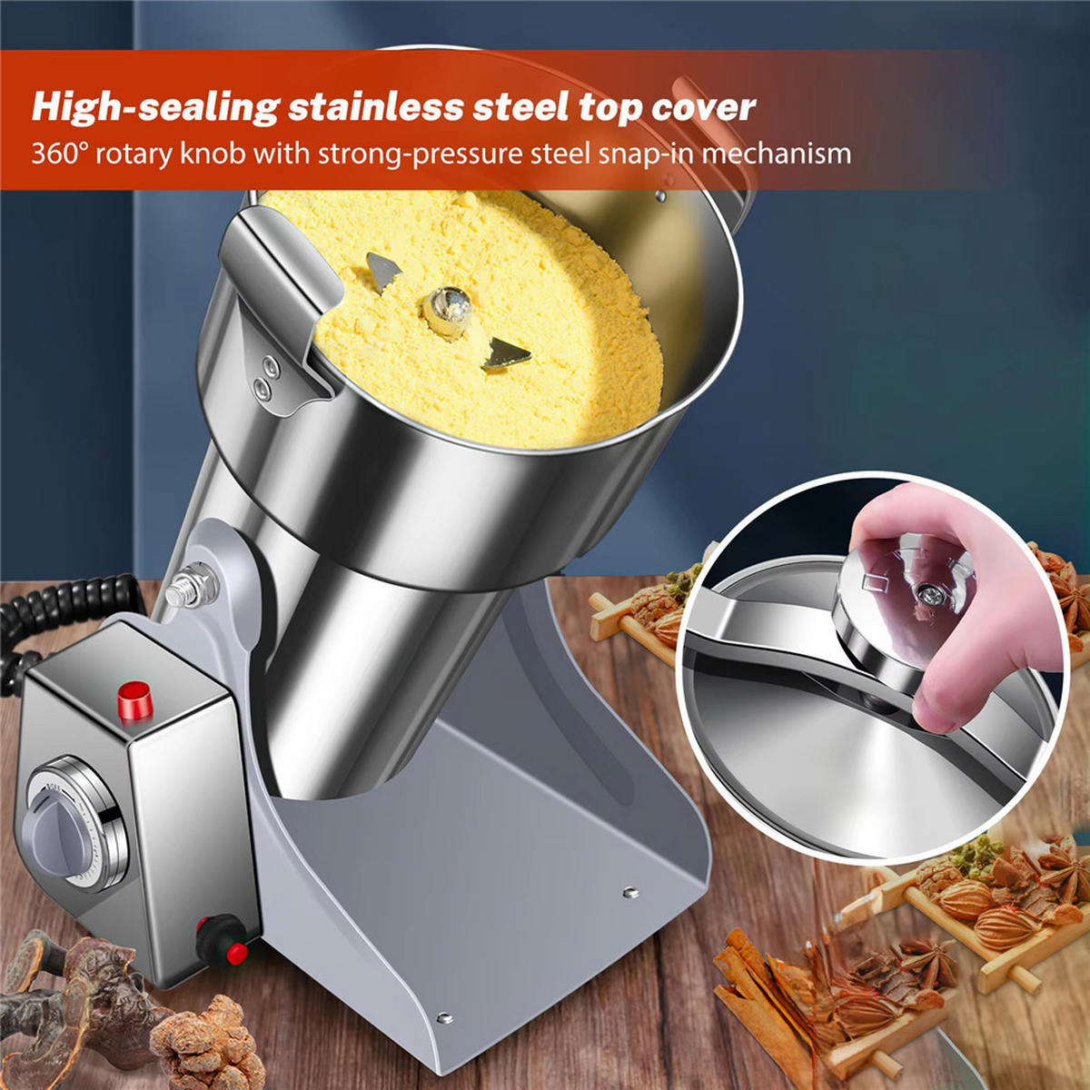 GEWÜRZMÜHLE 800G Kräuter Kaffee Getreide Hochgeschwindigkeit - Silberfarben, Metall (13/33/13cm) - Bextcok