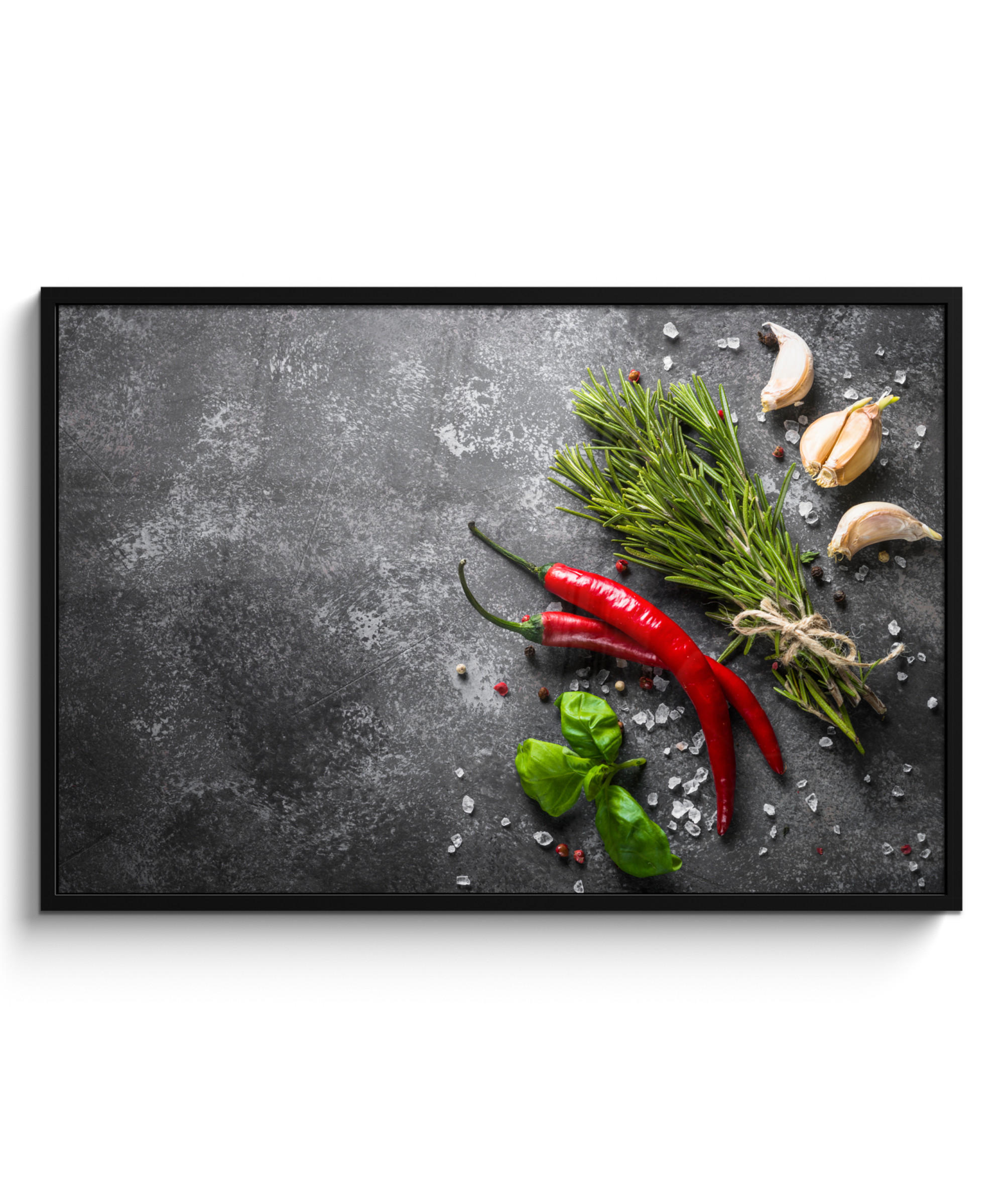 POSTER MIT RAHMEN Pfeffer - Kräuter - Gewürze - Beton 120x80 cm - Dunkelgrau, Papier (120/80cm) - MuchoWow