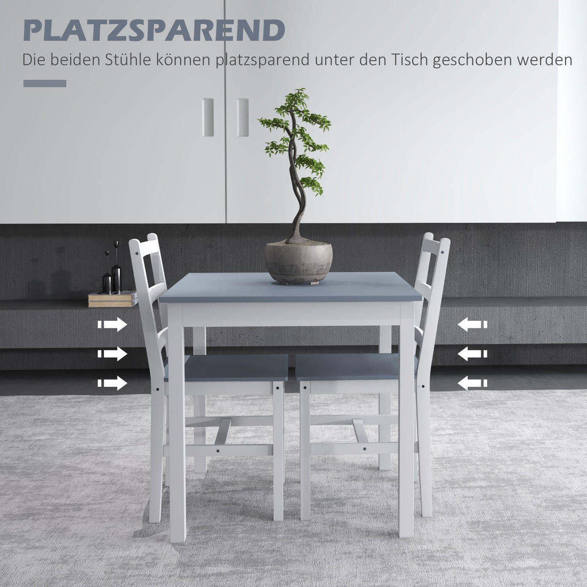 ESSGRUPPE 3er-Set, Esstisch mit 2 Stühlen, Küchentisch-Set für 2 Personen, Holz - Grau, Holz (75/75/75cm) - HOMCOM