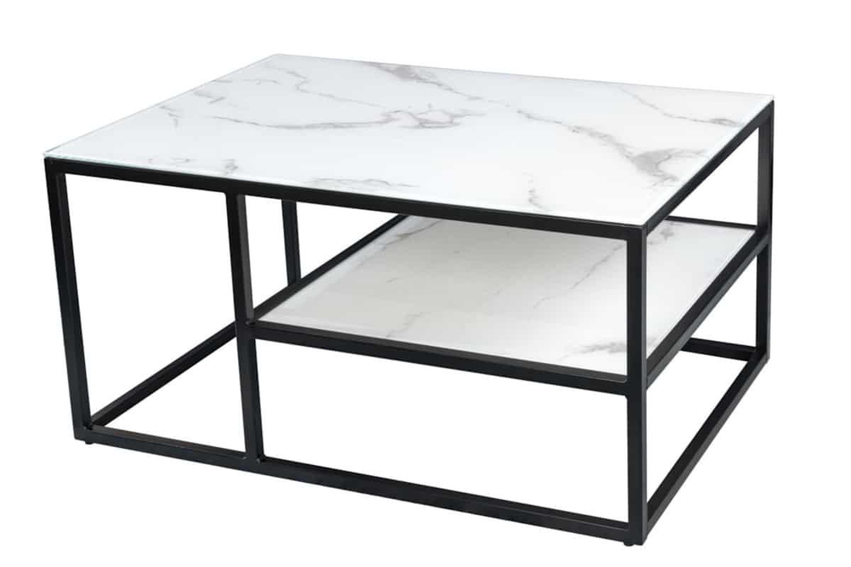 COUCHTISCH BOUTIQUE Marmor rechteckig Weiß 90cm - Schwarz/Weiß, Glas/Metall (60/90/45cm) - riess-ambiente