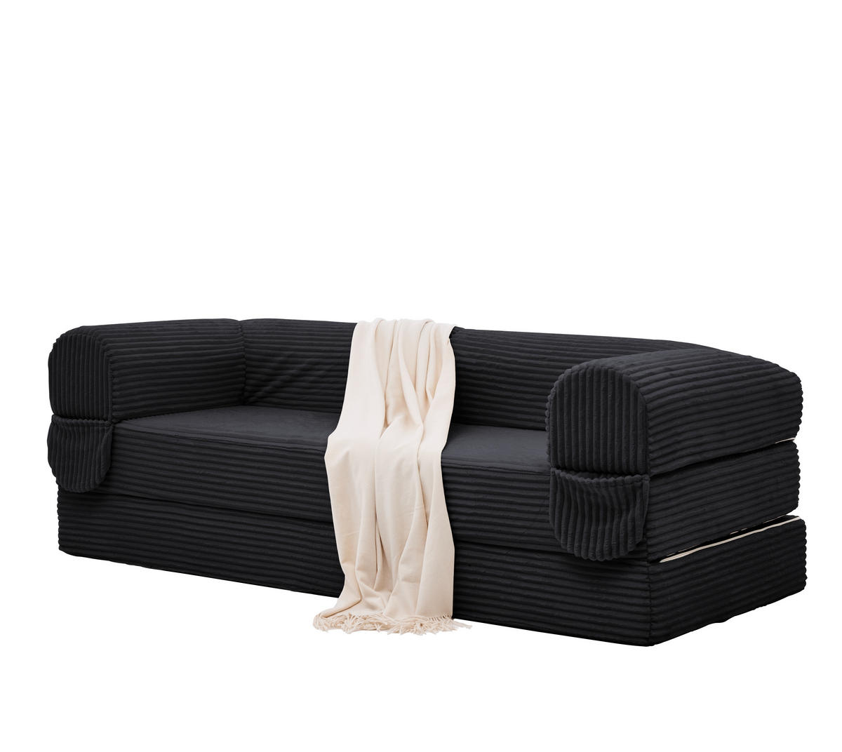SCHLAFSOFA in Schwarz aus Cord mit bodennaher Konstruktion - Schwarz, Textil/Metall (190/45/78cm) - CHICFURN