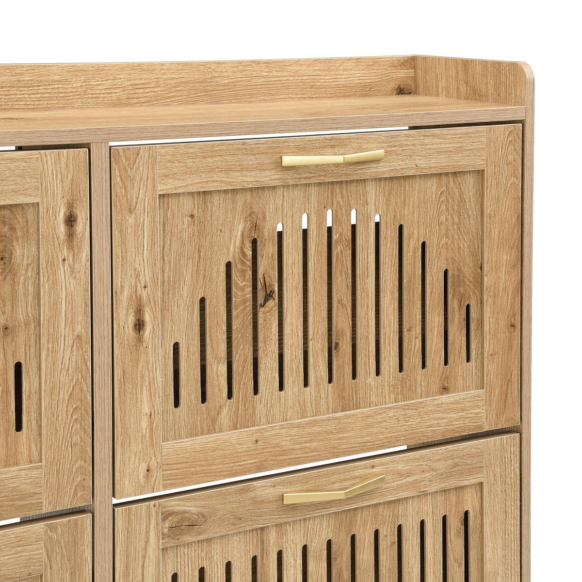 SCHUHSCHRANK in Naturfarben Schuhkipper mit 4 Türen für Eingangsbereich und Flur, B108.5/T24/H100 cm - Goldfarben/Naturfarben, Holzwerkstoff/Metall (108.5/100/24cm) - STILVORA