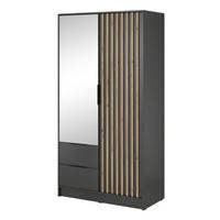 SCHRANK Grafit KELLY Mit Lamellen Und Spiegel 105 cm - Transparent/Graphitfarben, Holzwerkstoff (105/200/51cm) - Sepro Meble