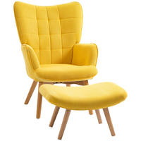 OHRENSESSEL mit Hocker, Relaxsessel, Polstersessel in Cord-Optik, mit Holzbeine - Gelb, Holz (80/101/72cm) - HOMCOM