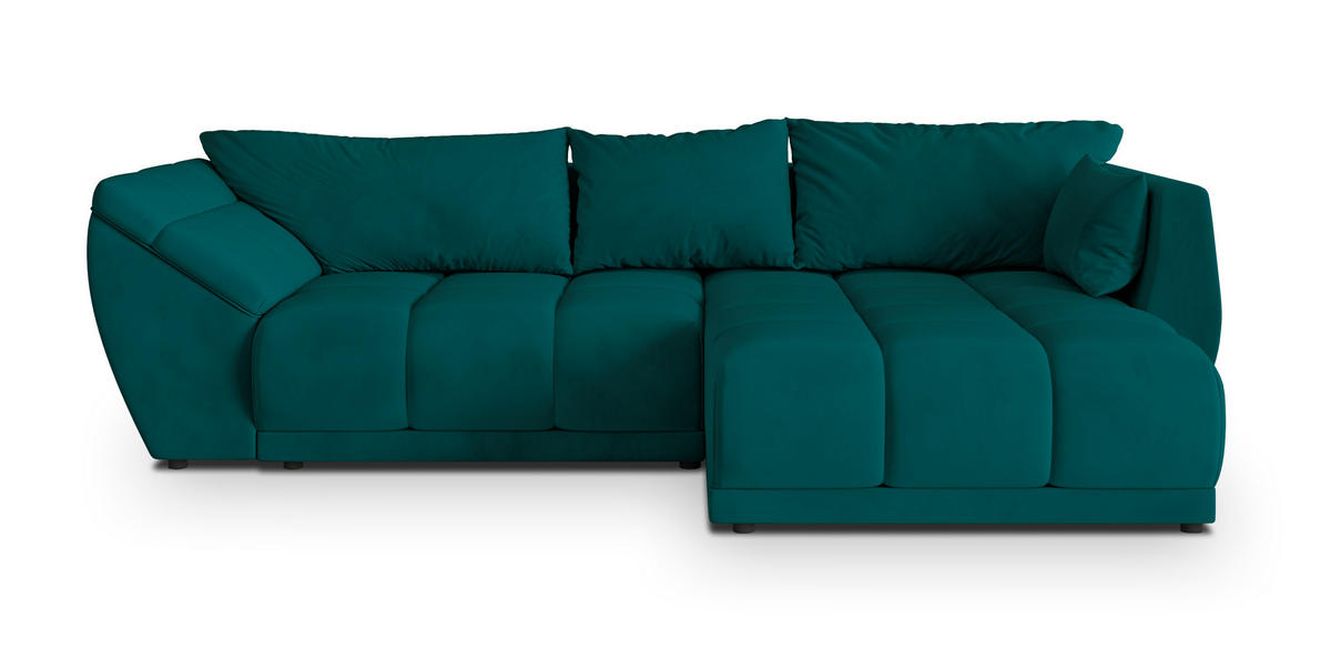 ECKSOFA ORENTI R-S Blau Velours-Stoff mit Schlaffunktion - Türkis, Holz (287/182cm) - MASSENO