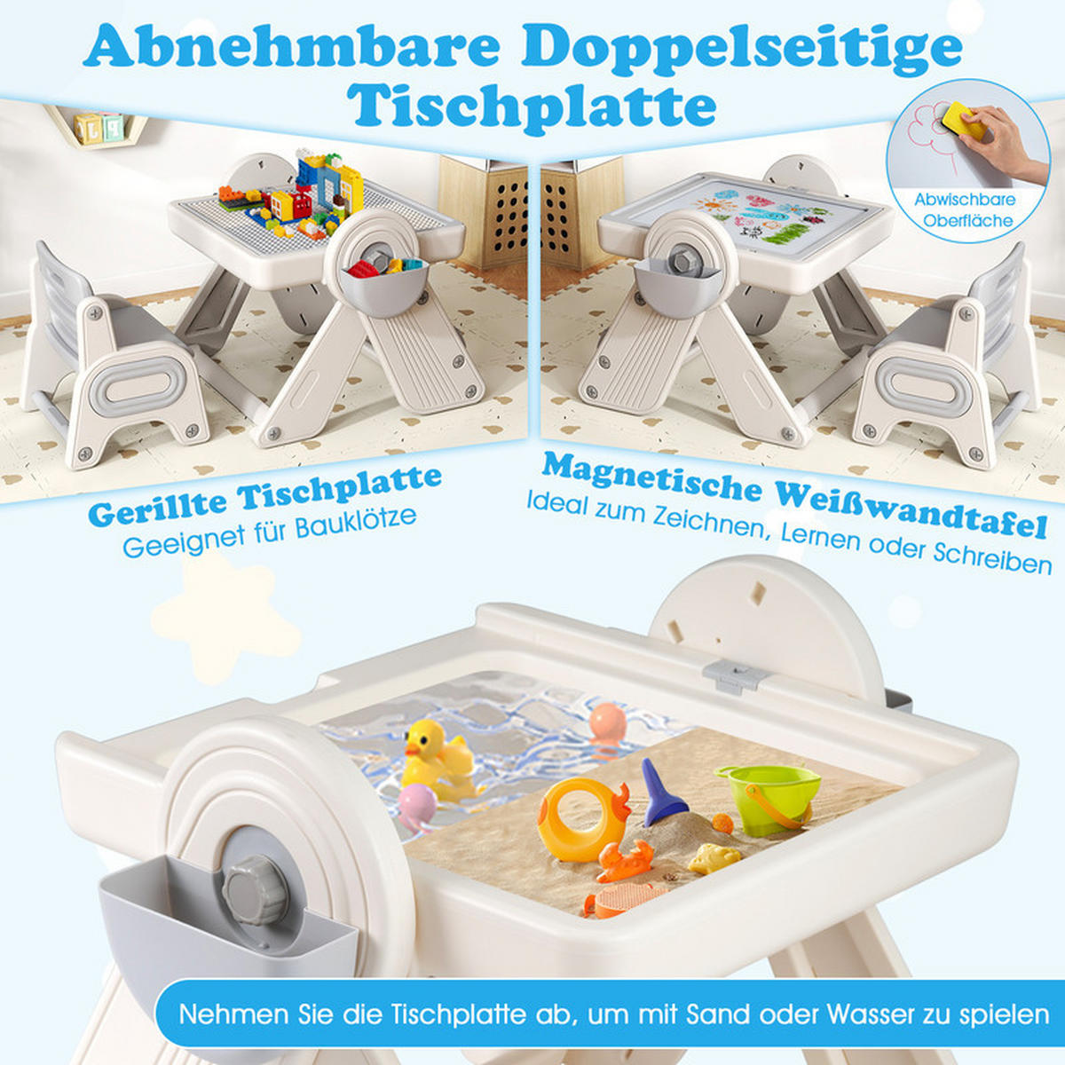 KINDERTISCH mit stuhl grau(2-tlg) - Grau, Kunststoff (82/58/67cm) - COSTWAY