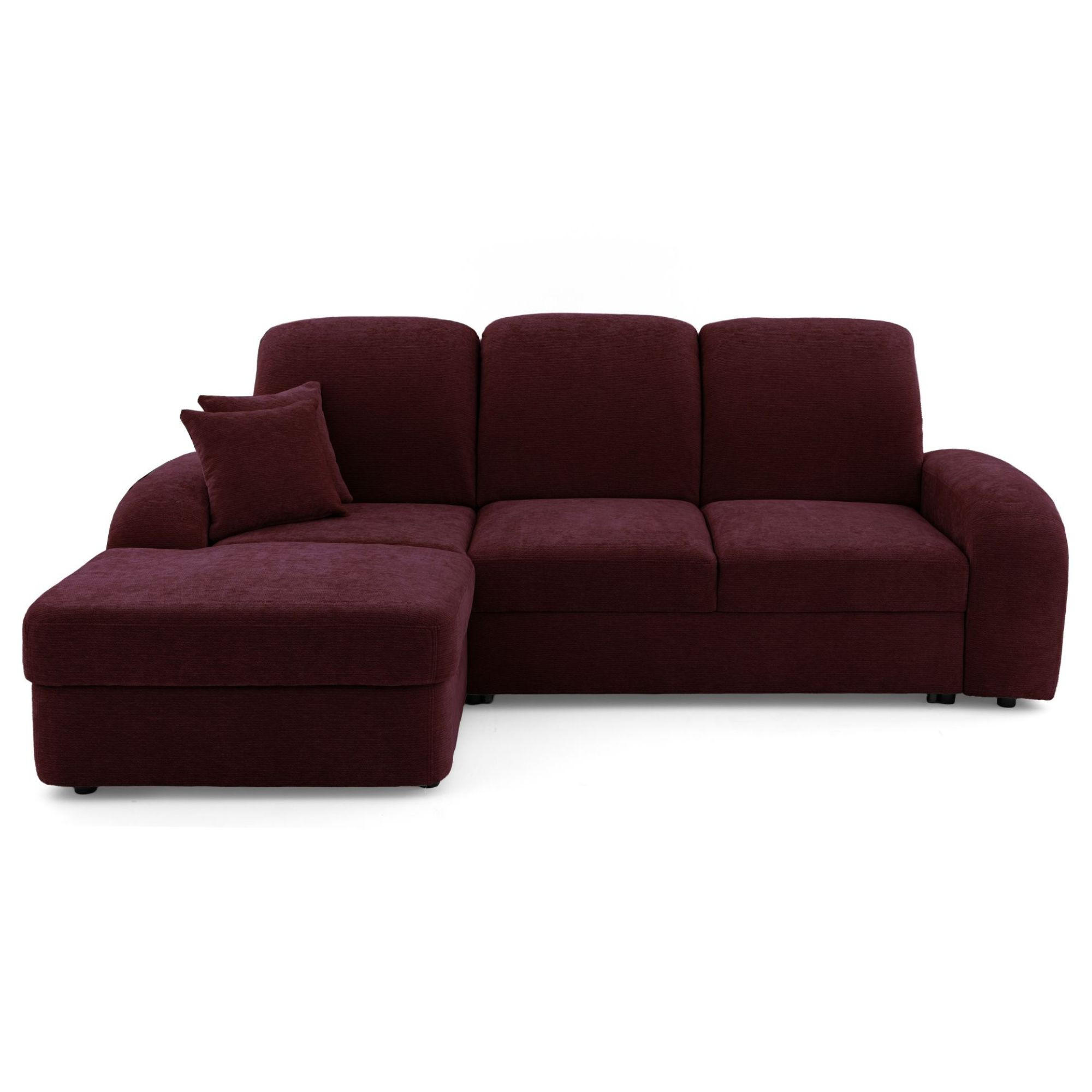 ECKSOFA VIBE S Links mit Schlaffunktion 130x202 Chenille Bordeaux - Bordeaux/Schwarz, Holz/Kunststoff (255/156cm) - Muffo