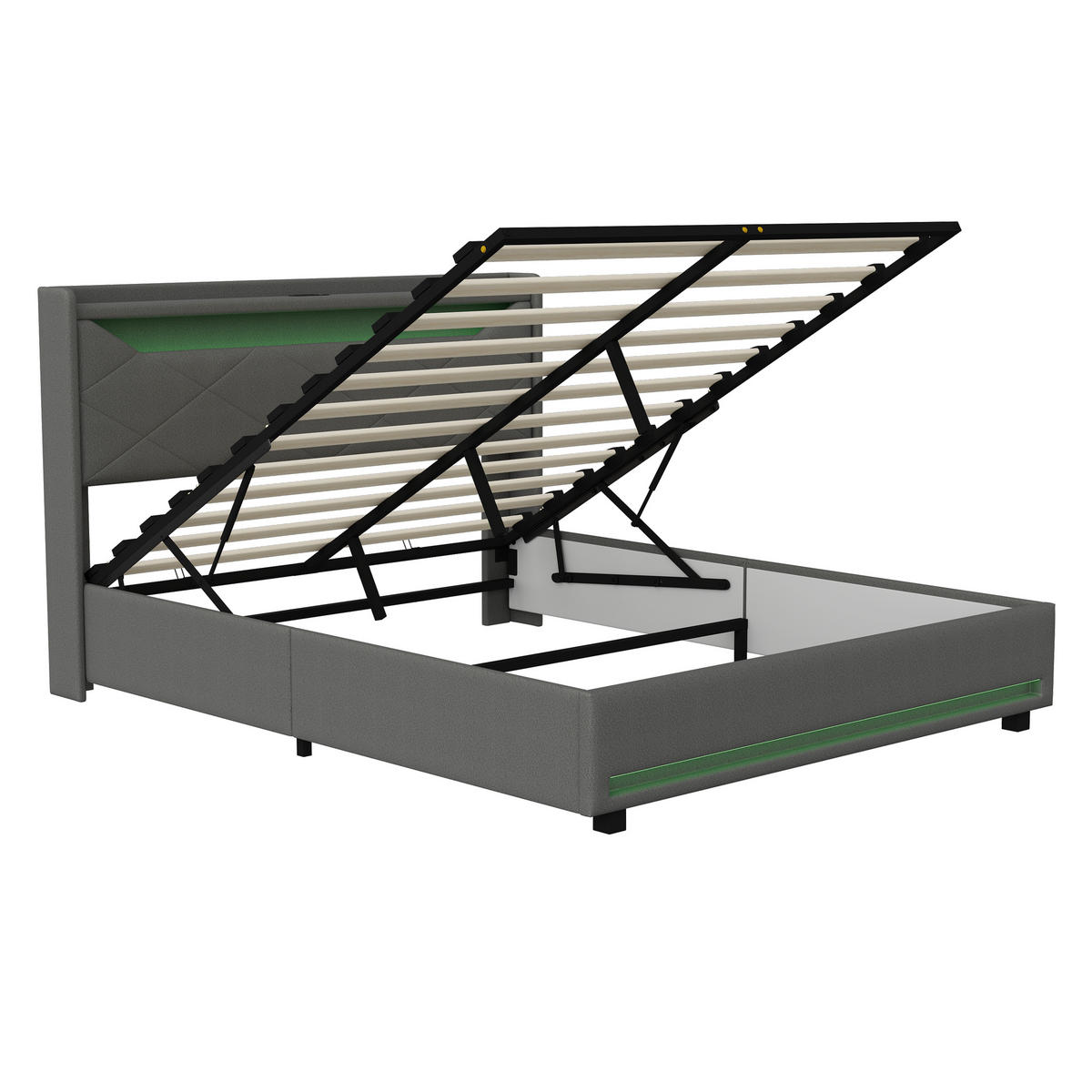 POLSTERBETT 140x200 cm, Bett mit LED-Beleuchtung, Grau Leinen - Grau, Metall (140/200cm)