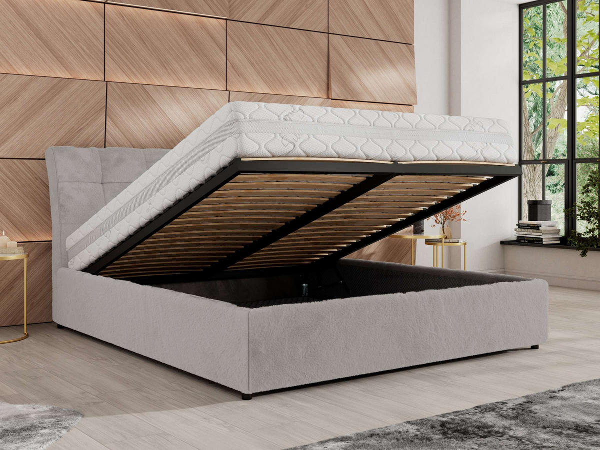 POLSTERBETT GALA CLASSIC 140/200 - Hellgrau Plüsch - ohne Matratze - Hellgrau, Textil (140/200cm) - MKS