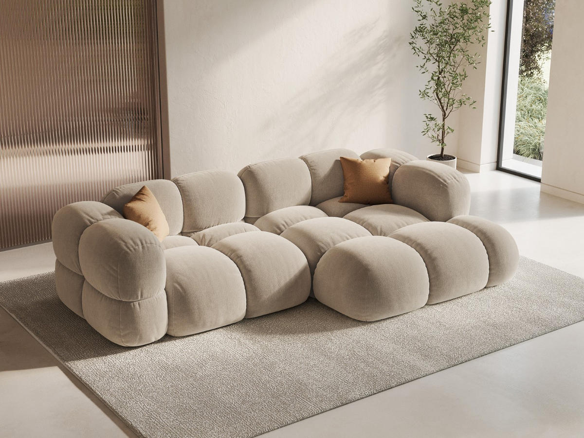 ECKSOFA rechts Loretto aus Samt leichtes beige 3 Sitzplätze - Creme, Textil (147/250cm) - Cosmopolitan Design