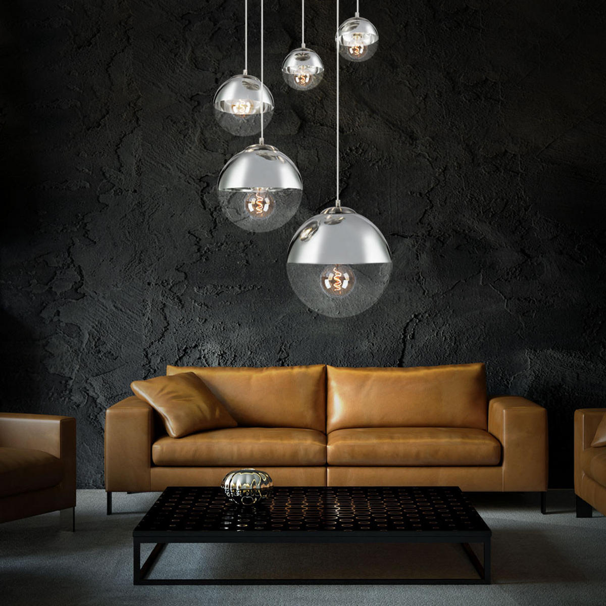 HÄNGELEUCHTE VARUS Silber matt - Silberfarben, Glas (65/65/150cm)