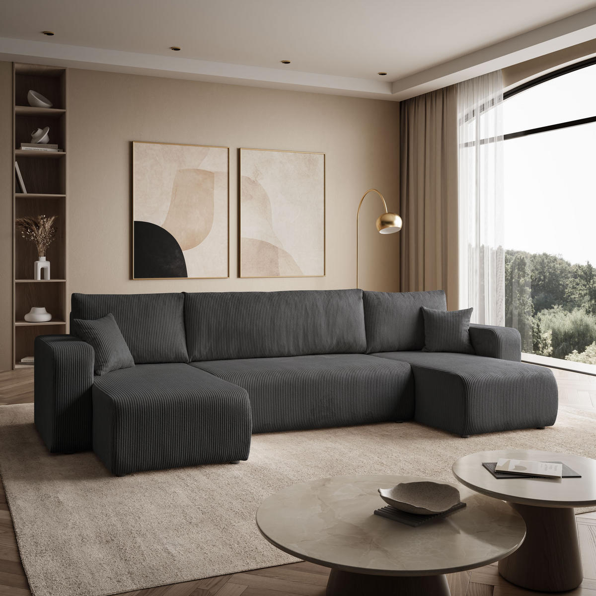 Ecksofa PRESTIGE U mit Schlaffunktion, Poso 34 - Dunkelgrau, Textil (317/83/143cm) - Lookway