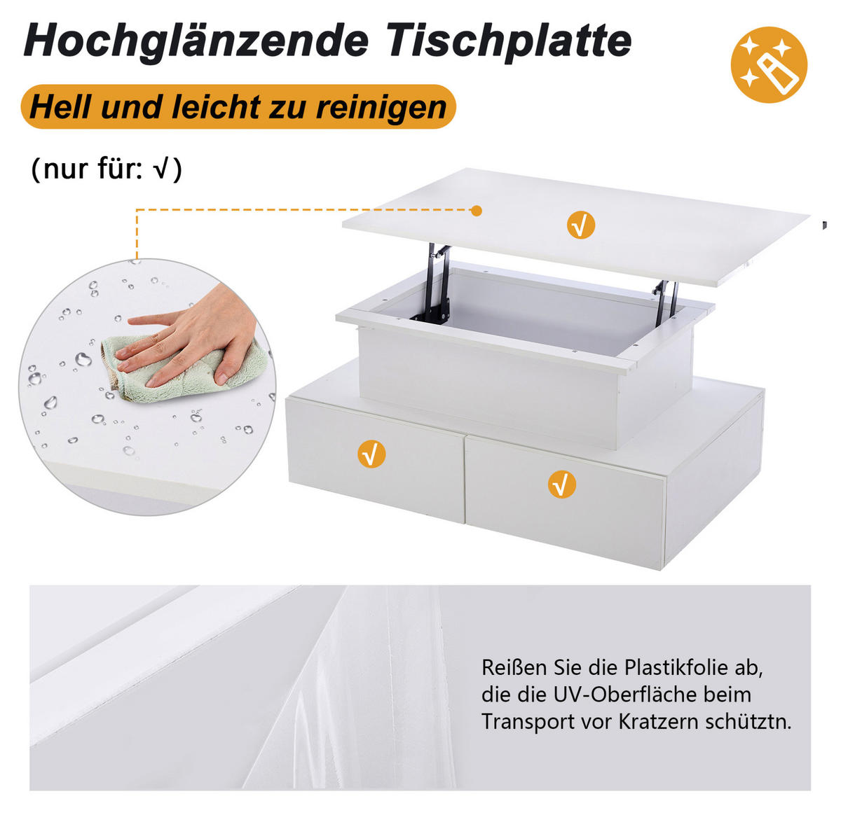 COUCHTISCH 90/55/41 cm Weiß aus Spanplatte mit LED-Beleuchtung und Stauraum - Weiß, Holzwerkstoff (90/55/41cm) - OKMYHOME