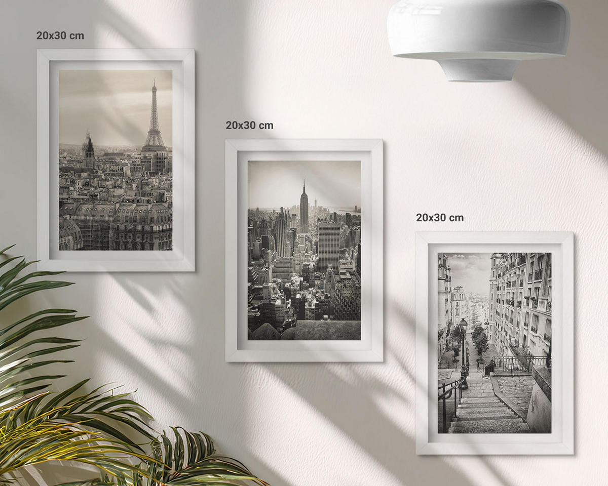 BILDER SET 3er Set - 20x30 cm Weißer Rahmen - Aussicht Paris New York Treppen - Weiß, Kunststoff (20/30cm) - TULUP