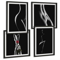BILDER SET 4er Set - 50x50 cm & 40x60 cm Schwarzer Rahmen - Schwarze und weiße weibliche Formen - Schwarz, Kunststoff (50/50cm) - TULUP