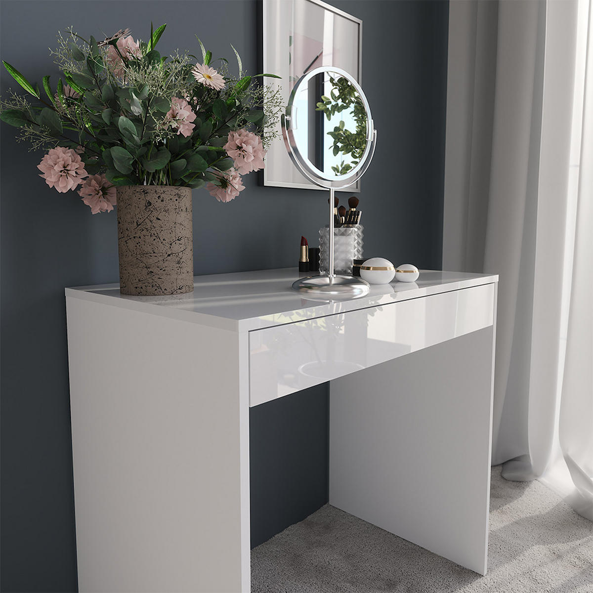 TOALETNÍ STOLEK Sherry Bílá/bílý vysoký lesk - vysoce lesklá bílá, kompozitní dřevo (81.4/76/50.1cm) - Vicco