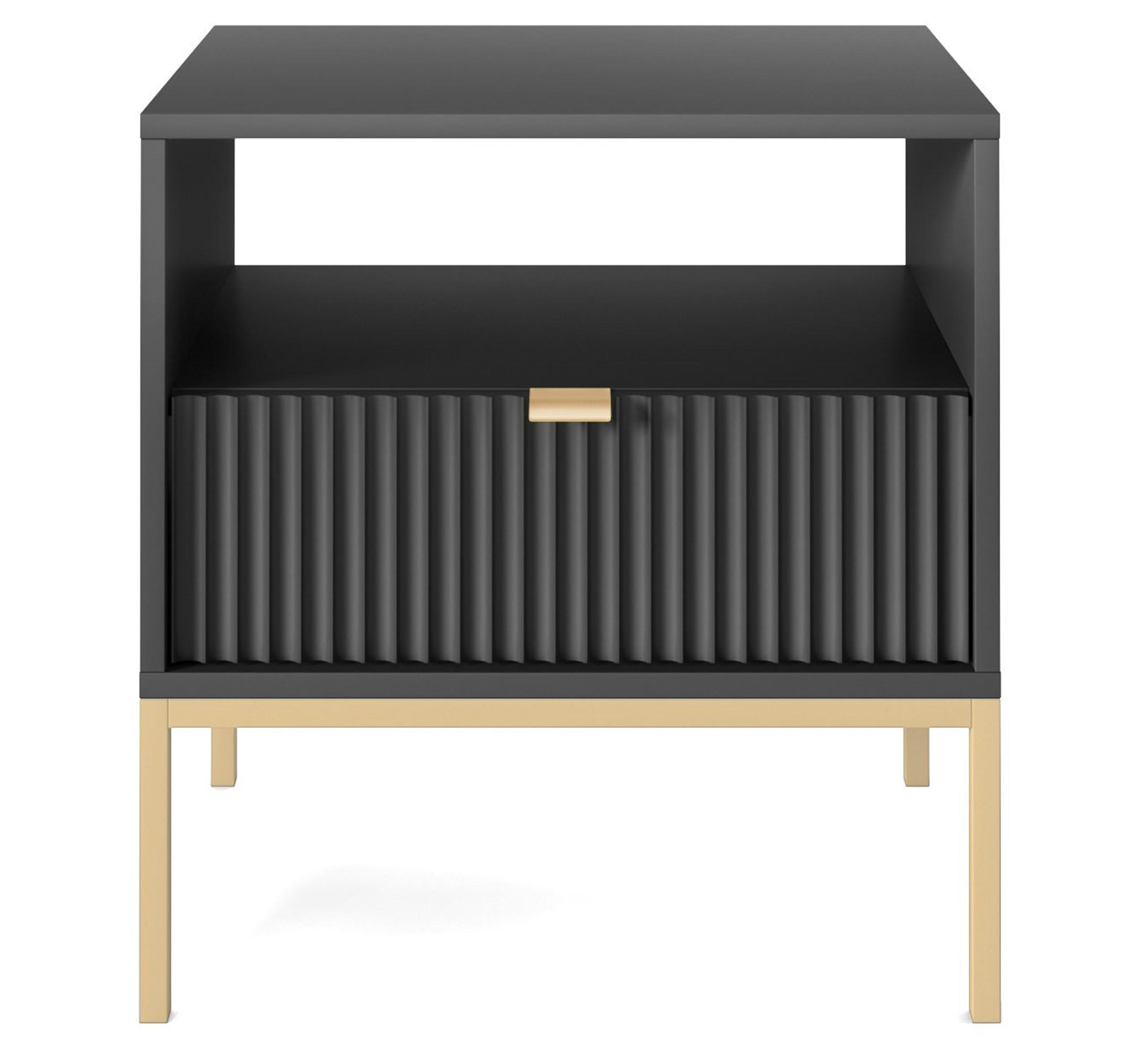 NACHTSCHRANK Vellore Schwarz mit goldenem Gestell - Schwarz, Holzwerkstoff/Metall (54/56/39cm) - Selsey