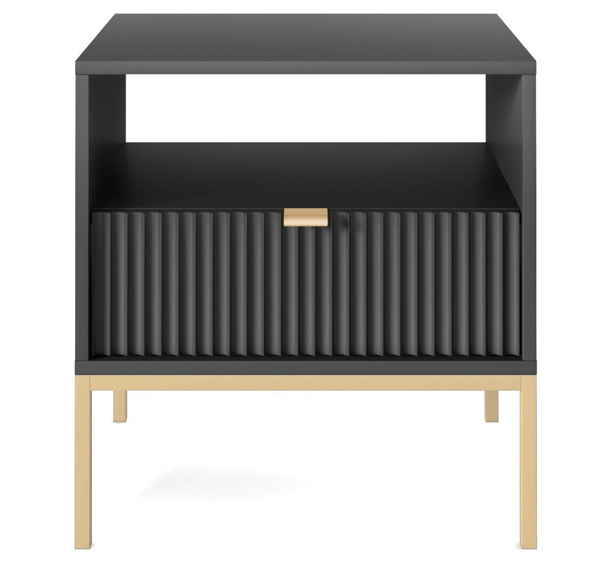 NACHTSCHRANK Vellore Schwarz mit goldenem Gestell - Schwarz, Holzwerkstoff/Metall (54/56/39cm) - Selsey